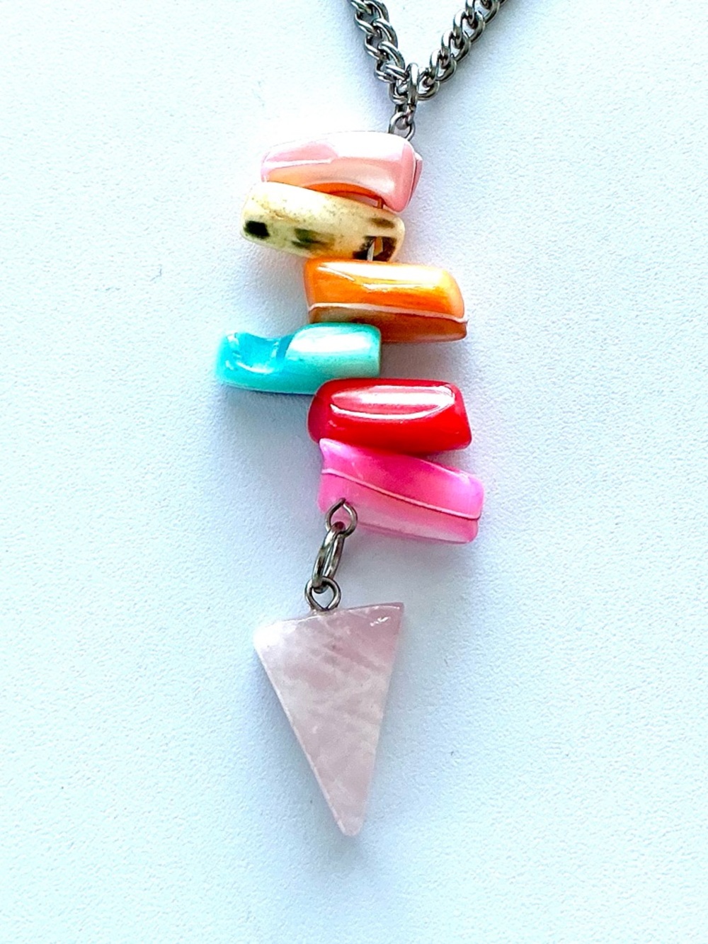 🆕 Gemstone Pendant Necklace-Stainless Steel-LARGE